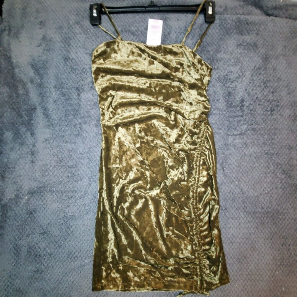 Wild Fable Women's Ruched Slip Dress Spaghetti Straps Stretch Olive Medium - Picture 2 of 11